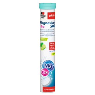Abbildung der Produktverpackung Doppelherz aktiv Magnesium 500 + B12 Brausetabletten Frontansicht